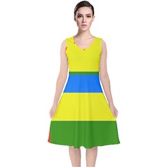 Flag of Beja Congress V-Neck Midi Sleeveless Dress 