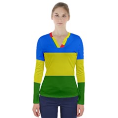 Flag of Beja Congress V-Neck Long Sleeve Top