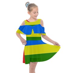 Flag of Beja Congress Kids  Shoulder Cutout Chiffon Dress