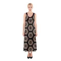 Black Bee Hive Texture Sleeveless Maxi Dress