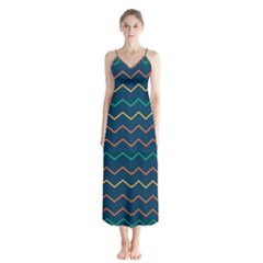 Pattern Zig Zag Colorful Zigzag Button Up Chiffon Maxi Dress