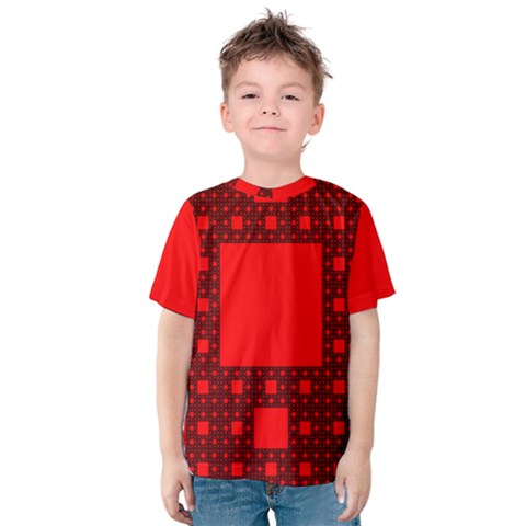 Red Sierpinski Carpet Plane Fractal Kids  Cotton Tee by Sapixe