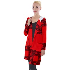 Red Sierpinski Carpet Plane Fractal Hooded Pocket Cardigan