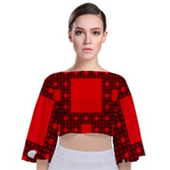 Red Sierpinski Carpet Plane Fractal Tie Back Butterfly Sleeve Chiffon Top by Sapixe