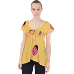 Ladybug Seamlessly Pattern Lace Front Dolly Top