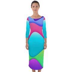 Lines Curves Colors Geometric Lines Quarter Sleeve Midi Bodycon Dress by Sapixe