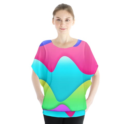 Lines Curves Colors Geometric Lines Batwing Chiffon Blouse by Sapixe