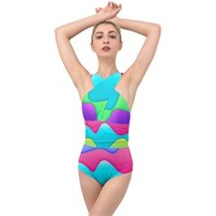 Lines Curves Colors Geometric Lines Cross Front Low Back Swimsuit