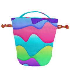 Lines Curves Colors Geometric Lines Drawstring Bucket Bag by Sapixe