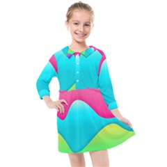 Lines Curves Colors Geometric Lines Kids  Quarter Sleeve Shirt Dress by Sapixe