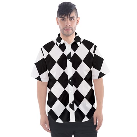 Grid Domino Bank And Black Men s Short Sleeve Shirt by Sapixe