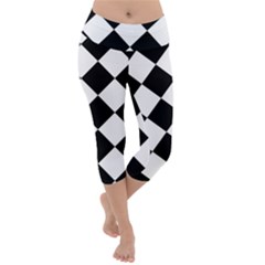 Grid Domino Bank And Black Lightweight Velour Capri Yoga Leggings