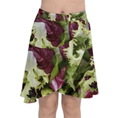 Salad Lettuce Vegetable Chiffon Wrap Front Skirt by Sapixe