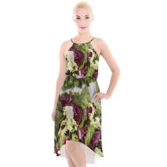 Salad Lettuce Vegetable High-Low Halter Chiffon Dress 