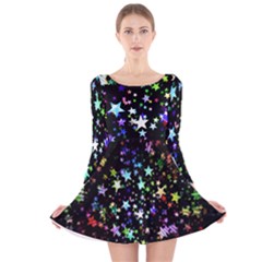 Christmas Star Gloss Lights Light Long Sleeve Velvet Skater Dress by Sapixe