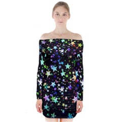 Christmas Star Gloss Lights Light Long Sleeve Off Shoulder Dress