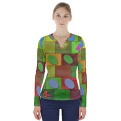 Easter Egg Happy Easter Colorful V-neck Long Sleeve Top by Sapixe