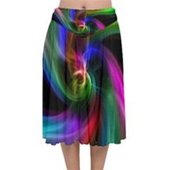 Abstract Art Color Design Lines Velvet Flared Midi Skirt