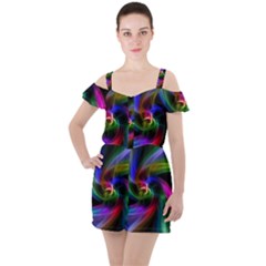Abstract Art Color Design Lines Ruffle Cut Out Chiffon Playsuit