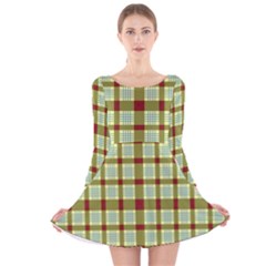 Geometric Tartan Pattern Square Long Sleeve Velvet Skater Dress by Sapixe