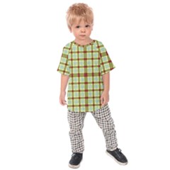 Geometric Tartan Pattern Square Kids Raglan Tee