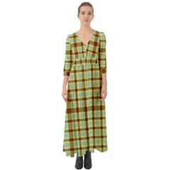 Geometric Tartan Pattern Square Button Up Boho Maxi Dress