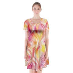 Pretty Painted Pattern Pastel Short Sleeve V-neck Flare Dress by Sapixe