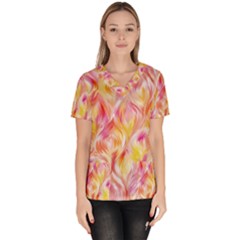 Pretty Painted Pattern Pastel Women s V-neck Scrub Top