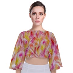 Pretty Painted Pattern Pastel Tie Back Butterfly Sleeve Chiffon Top