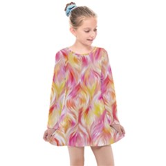 Pretty Painted Pattern Pastel Kids  Long Sleeve Dress by Sapixe