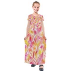 Pretty Painted Pattern Pastel Kids  Short Sleeve Maxi Dress