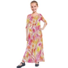 Pretty Painted Pattern Pastel Kids  Quarter Sleeve Maxi Dress