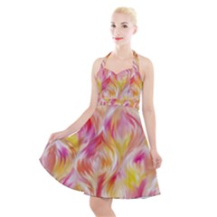 Pretty Painted Pattern Pastel Halter Party Swing Dress 