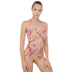 Pretty Painted Pattern Pastel Scallop Top Cut Out Swimsuit