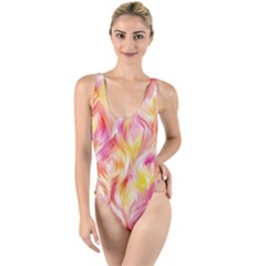 Pretty Painted Pattern Pastel High Leg Strappy Swimsuit