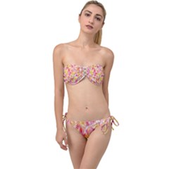 Pretty Painted Pattern Pastel Twist Bandeau Bikini Set