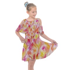 Pretty Painted Pattern Pastel Kids  Shoulder Cutout Chiffon Dress