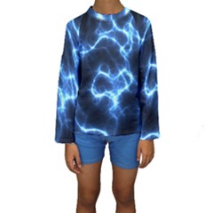 Electricity Blue Brightness Bright Kids  Long Sleeve Swimwear