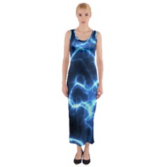 Electricity Blue Brightness Bright Fitted Maxi Dress by Sapixe