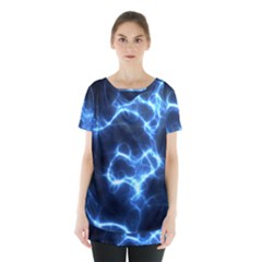 Electricity Blue Brightness Bright Skirt Hem Sports Top by Sapixe