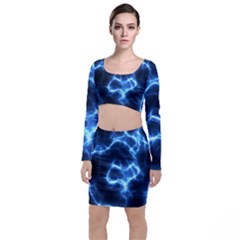 Electricity Blue Brightness Bright Top And Skirt Sets by Sapixe