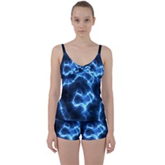 Electricity Blue Brightness Bright Tie Front Two Piece Tankini by Sapixe