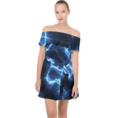 Electricity Blue Brightness Bright Off Shoulder Chiffon Dress by Sapixe