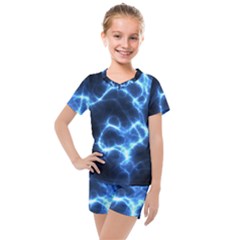 Electricity Blue Brightness Bright Kids  Mesh Tee And Shorts Set