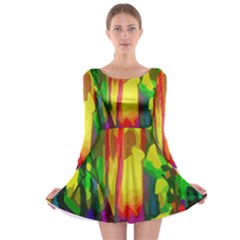 Abstract Vibrant Colour Botany Long Sleeve Skater Dress