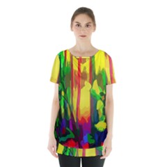 Abstract Vibrant Colour Botany Skirt Hem Sports Top