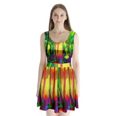 Abstract Vibrant Colour Botany Split Back Mini Dress 