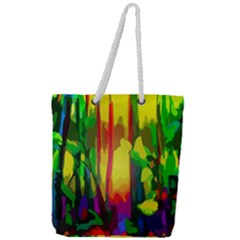 Abstract Vibrant Colour Botany Full Print Rope Handle Tote (large)