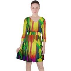 Abstract Vibrant Colour Botany Ruffle Dress