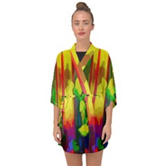 Abstract Vibrant Colour Botany Half Sleeve Chiffon Kimono